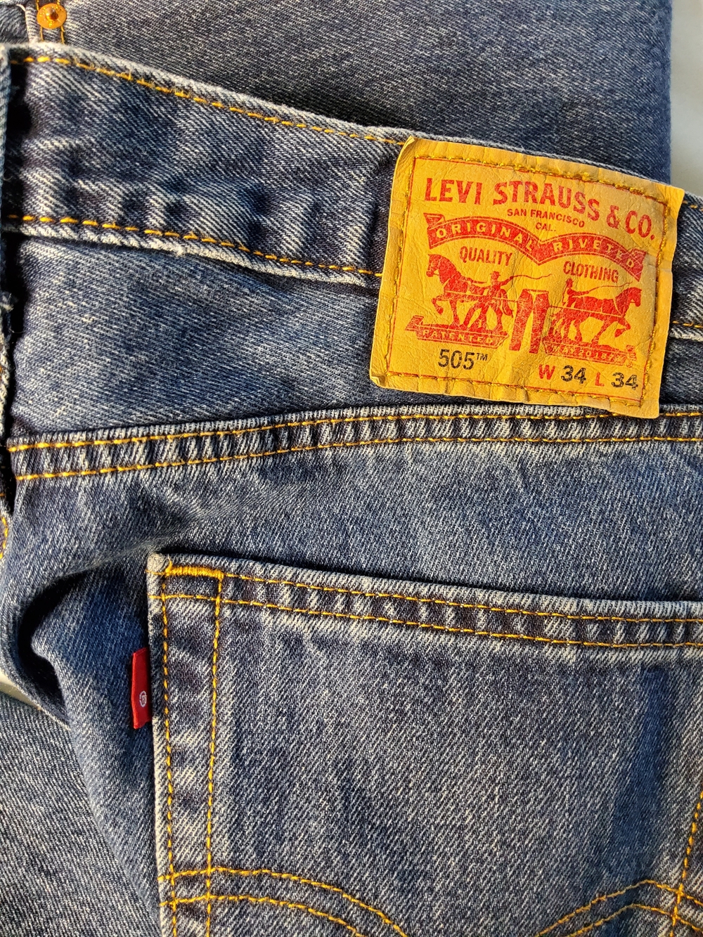 Levi's 505 Men's Straight Fit Blue Denim Jeans - Picture 7 of 9